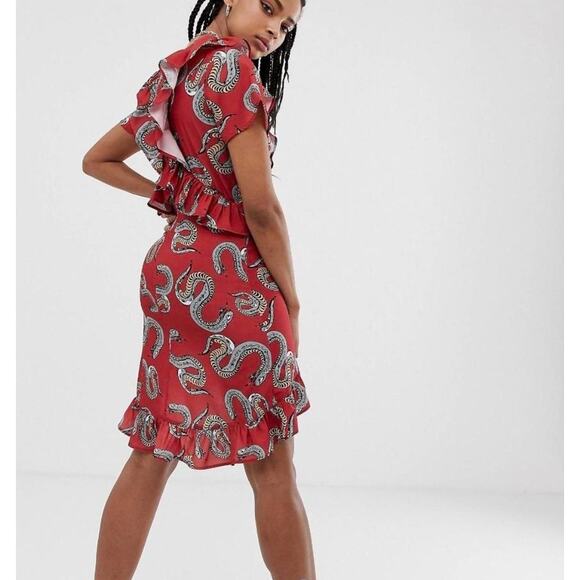 Scared Hawk Red Snake Tea Dress Size S - Picture 2 of 5